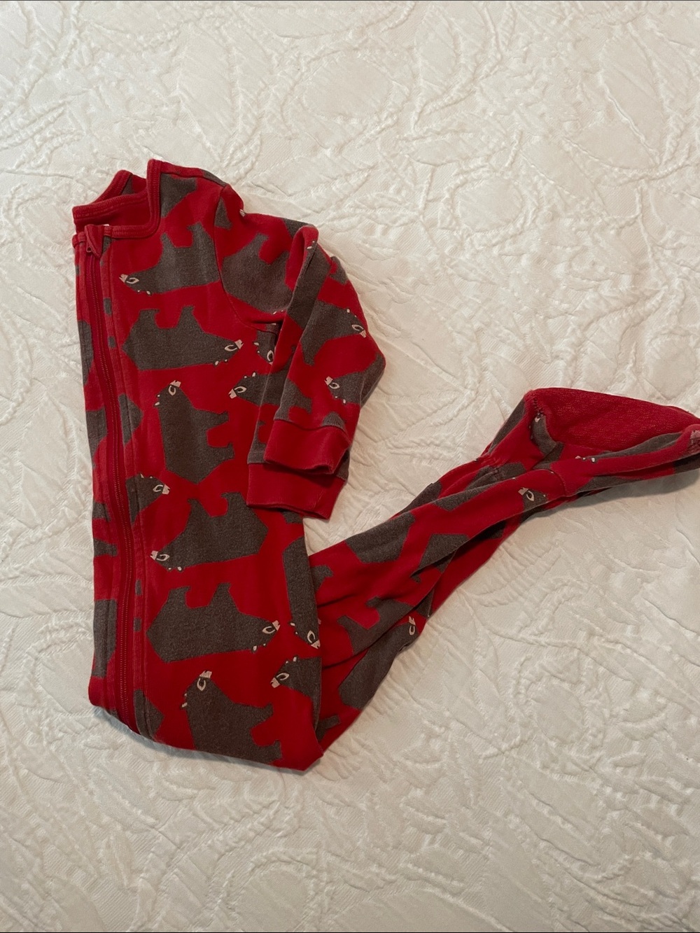 Tea Collection Red Bear-Print Footed Pajamas